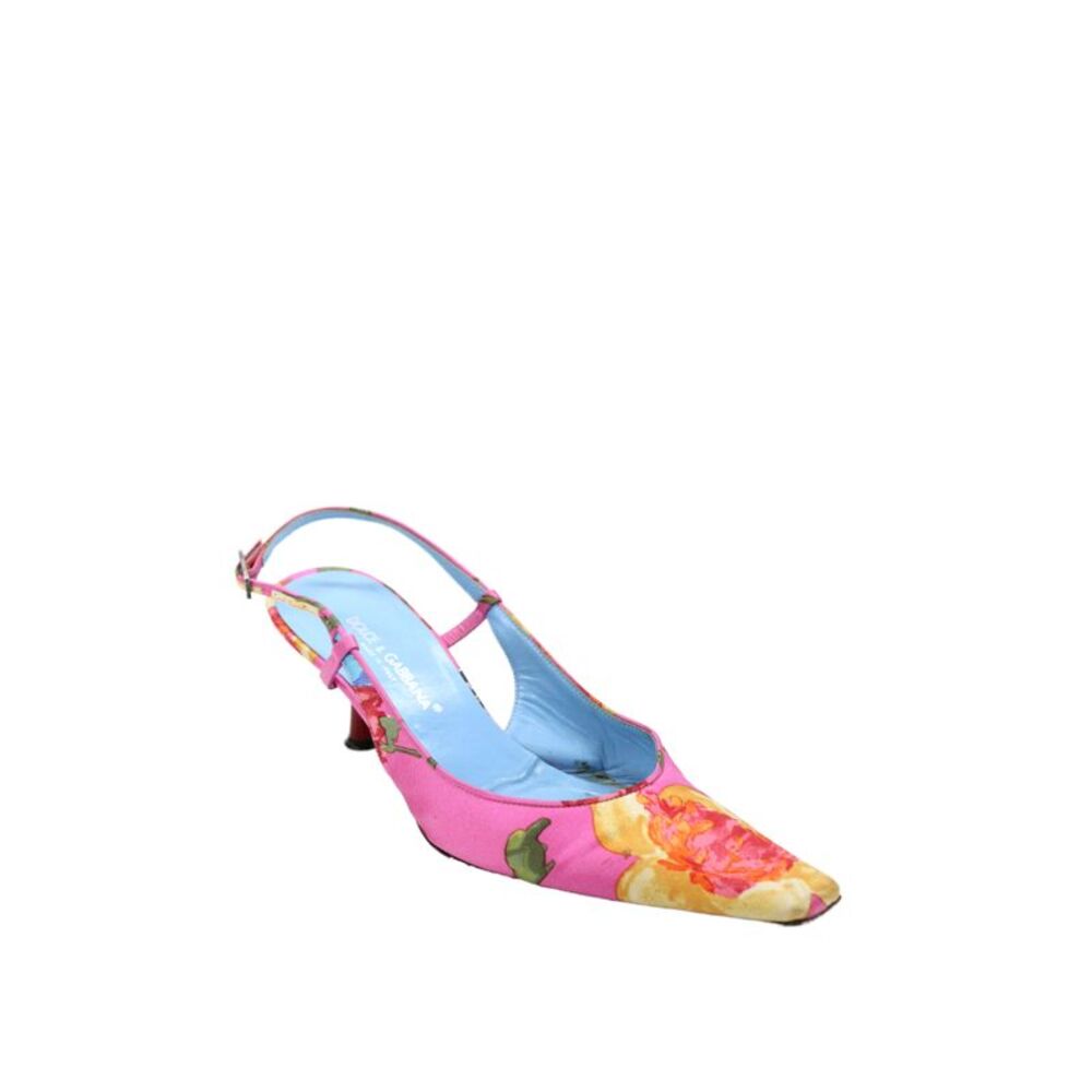 Dolce & Gabbana Womens Floral Print Slingbacks Heels Shoes Pink Size 10